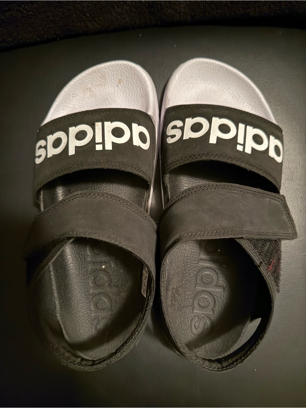 adidas Black and White Velcro Slide Sandals